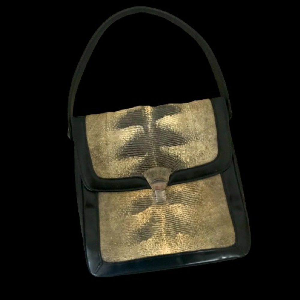 Vintage Black Leather & Snakeskin Shoulder Bag